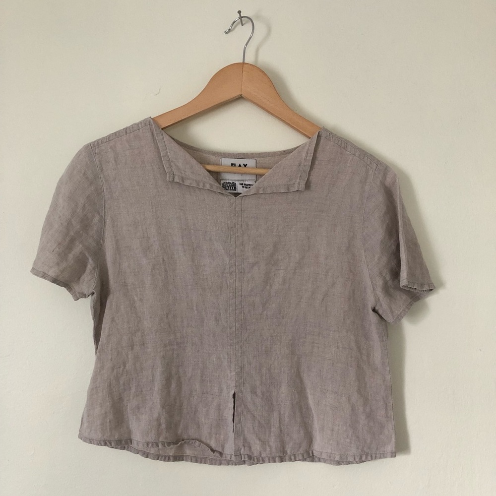 Flax Small 100% Linen Blouse - neutral beige color